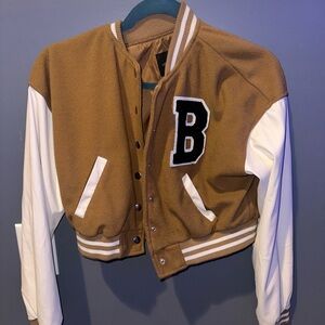 Brown and White Varsity Jacket with 'B' Patch